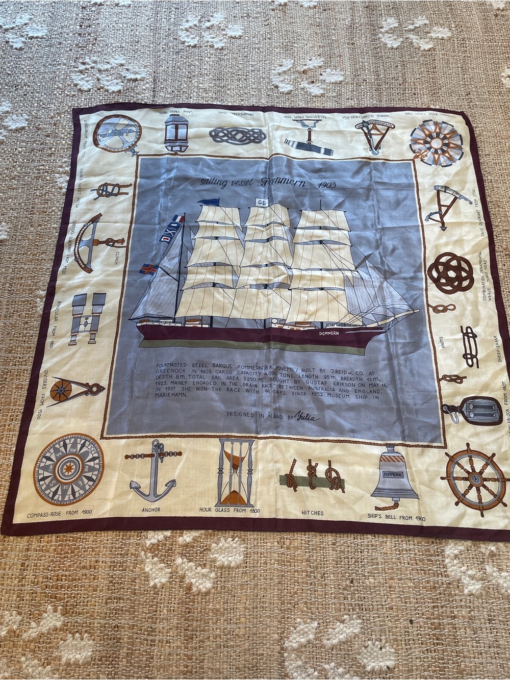 Vintage Silk Square Nautical Pommern Scarf